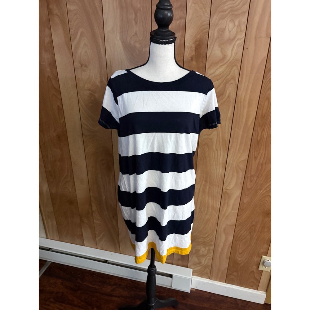 Philosophy Republic Navy White Striped Cotton T-Shirt Dress Yellow Hem L